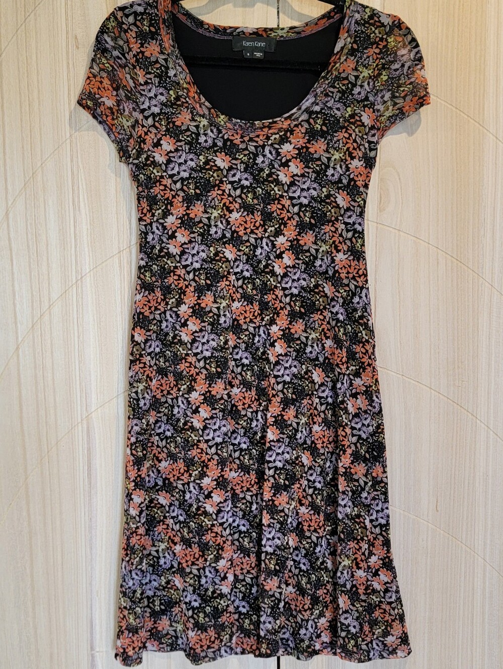 Karen Kane Black Floral Scoop-Neck Dress - Coral & Lavender